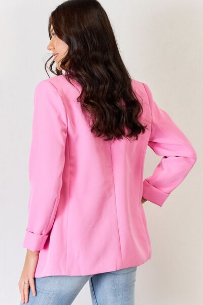 Pink Petals Zenana Open Front Long Sleeve Blazer