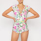 Marina West Swim Bring Me Flowers V-Neck One Piece Swimsuit Cherry Blossom Cream **** Final Sale