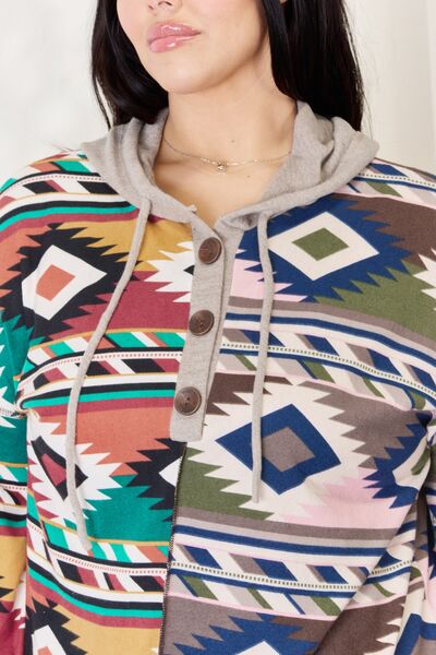 Other Half Celeste Full Size Geometric Exposed Seam Drawstring Hoodie