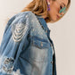 BiBi Pearl Detail Distressed Cropped Denim Jacket