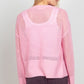 Pretty in Pink VERY J Eyelet Open Front Long Sleeve Cardigan