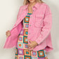 Pink n Playful VERY J Full Size Button Up Raw Hem Long Sleeve Jacket
