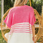 BiBi Contrast Stripe Short Sleeve V-Neck Sweater