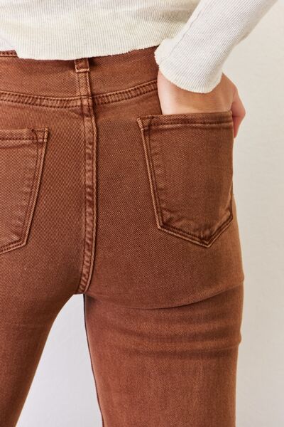 Caramel RISEN Full Size High Rise Tummy Control Straight Jeans