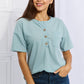 Heimish Made For You Full Size 1/4 Button Down Waffle Top in Blue