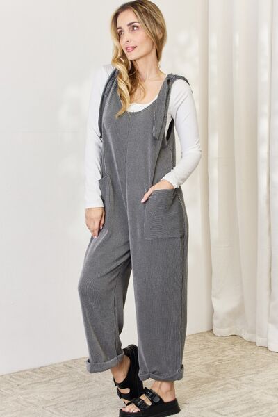 Standing Tall Celeste Full Size Ribbed Tie Shoulder Sleeveless Ankle Overalls