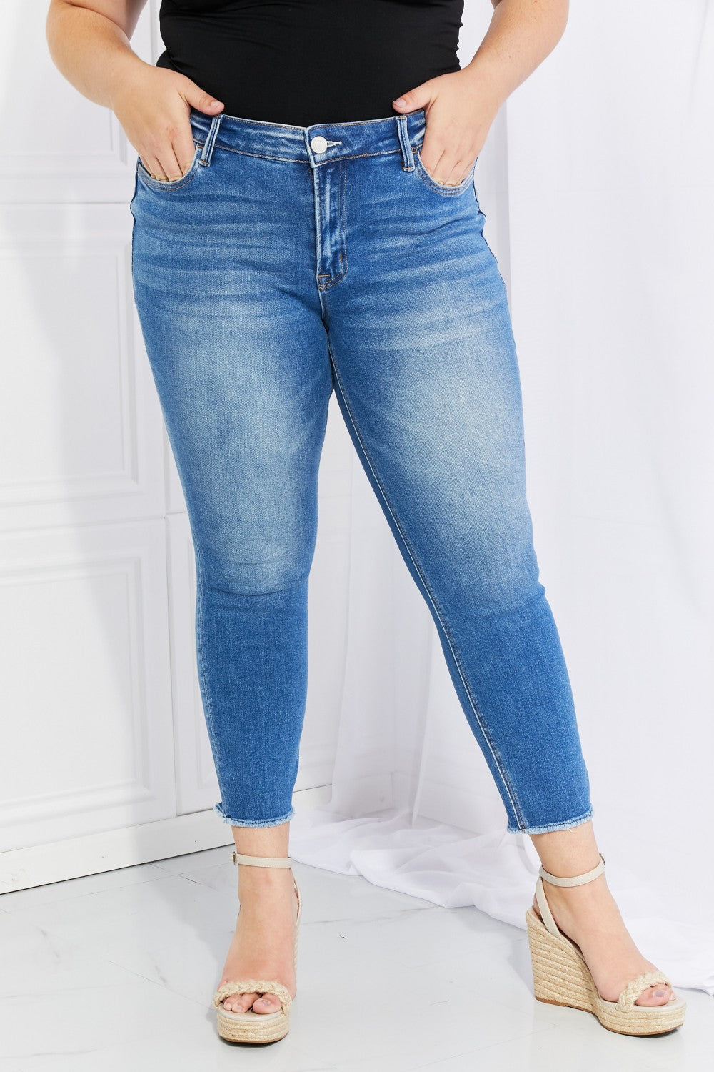 Never Too Late Full Size Raw Hem Cropped Jeans