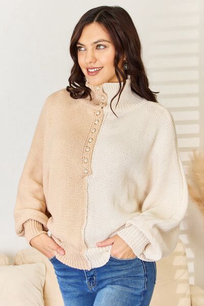 Two Sides POL Pearl Detail Contrast Turtleneck Sweater