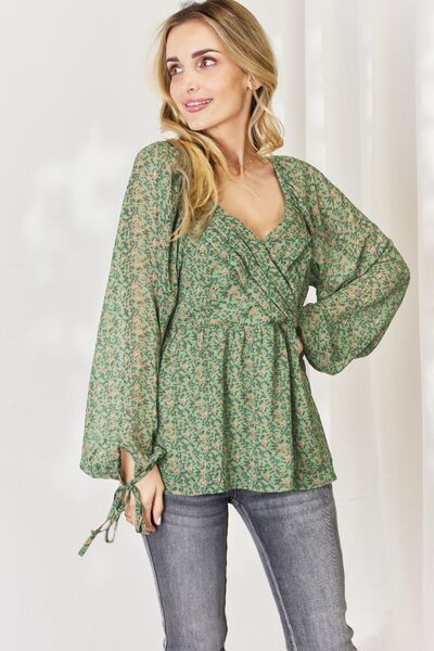 Fantasy HEYSON Full Size Floral Surplice Peplum Blouse