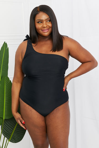 Marina West Swim Deep End One-Shoulder One-Piece Swimsuit in Black  ** Final Sale