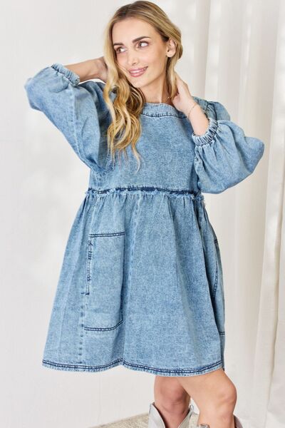 Victoria HEYSON Full Size Oversized Denim Babydoll Dress