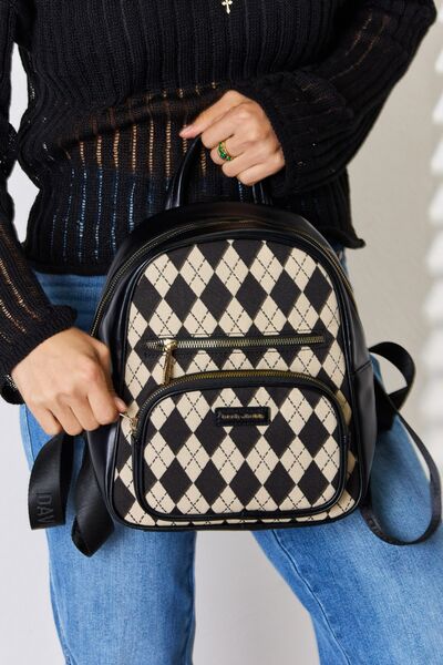 Winston David Jones Argyle Pattern PU Leather Backpack