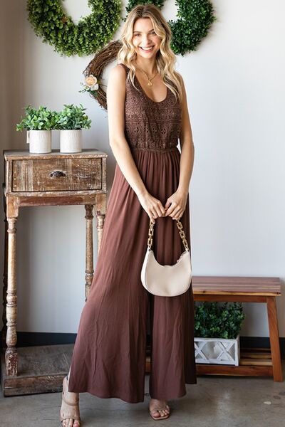 Chocolate First Love Tie Back Sleeveless Slit Wide Leg Jumpsuit