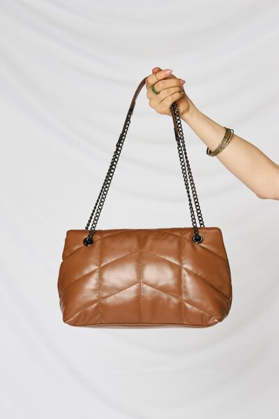 Tan SHOMICO PU Leather Chain Handbag