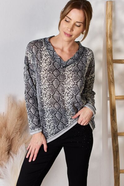 Slitherine Hailey & Co Full Size Snakeskin V-Neck Long Sleeve Top