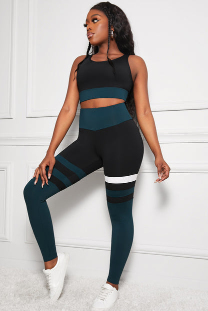 Striped Sports Bra and High Waisted Leggings Set