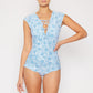 Marina West Swim Bring Me Flowers V-Neck One Piece Swimsuit In Thistle Blue **** Final Sale