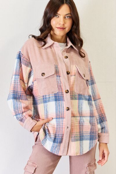 Unique J.NNA Plaid Colorblock Button Down Jacket