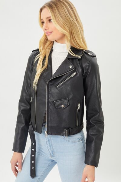 Moto Faith Apparel Faux Leather Zip Up Biker Jacket