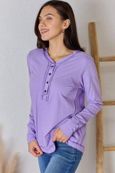 Lilacs Zenana Exposed Seam Thumbhole Long Sleeve Top