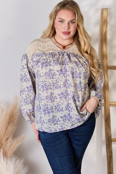 Francine Hailey & Co Full Size Lace Detail Printed Blouse