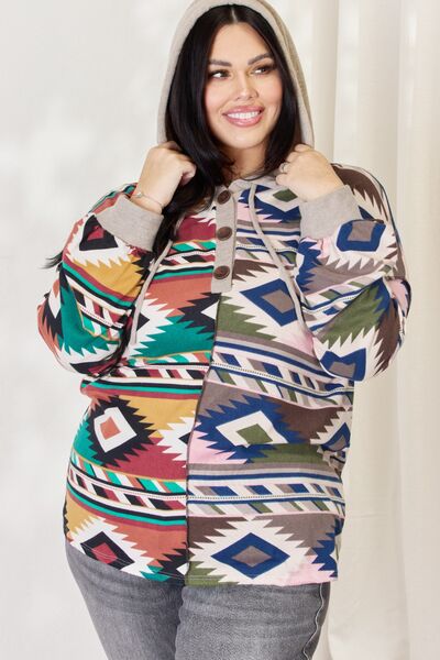 Other Half Celeste Full Size Geometric Exposed Seam Drawstring Hoodie