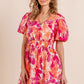 BiBi Floral V-Neck Puff Sleeve Mini Dress