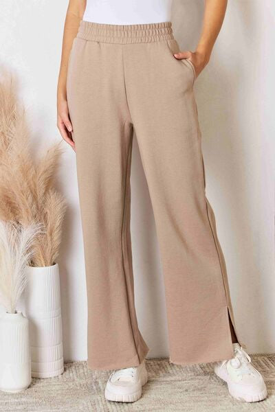 Comfort In RISEN Wide Waistband Slit Wide Leg Pants