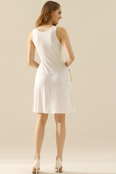 Flirty Doublju Full Size Round Neck Ruched Sleeveless Dress with Pockets