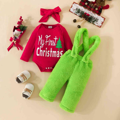 MY FIRST CHRISTMAS Graphic Bodysuit and Overalls Set