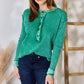 Gracie Zenana Washed Half Button Exposed Seam Waffle Top