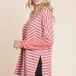 Striped in love Culture Code Oversize Striped Round Neck Long Sleeve Slit T-Shirt