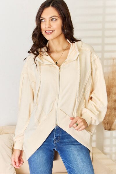 Creamsicle POL Zip Up High-Low Hem Hoodie