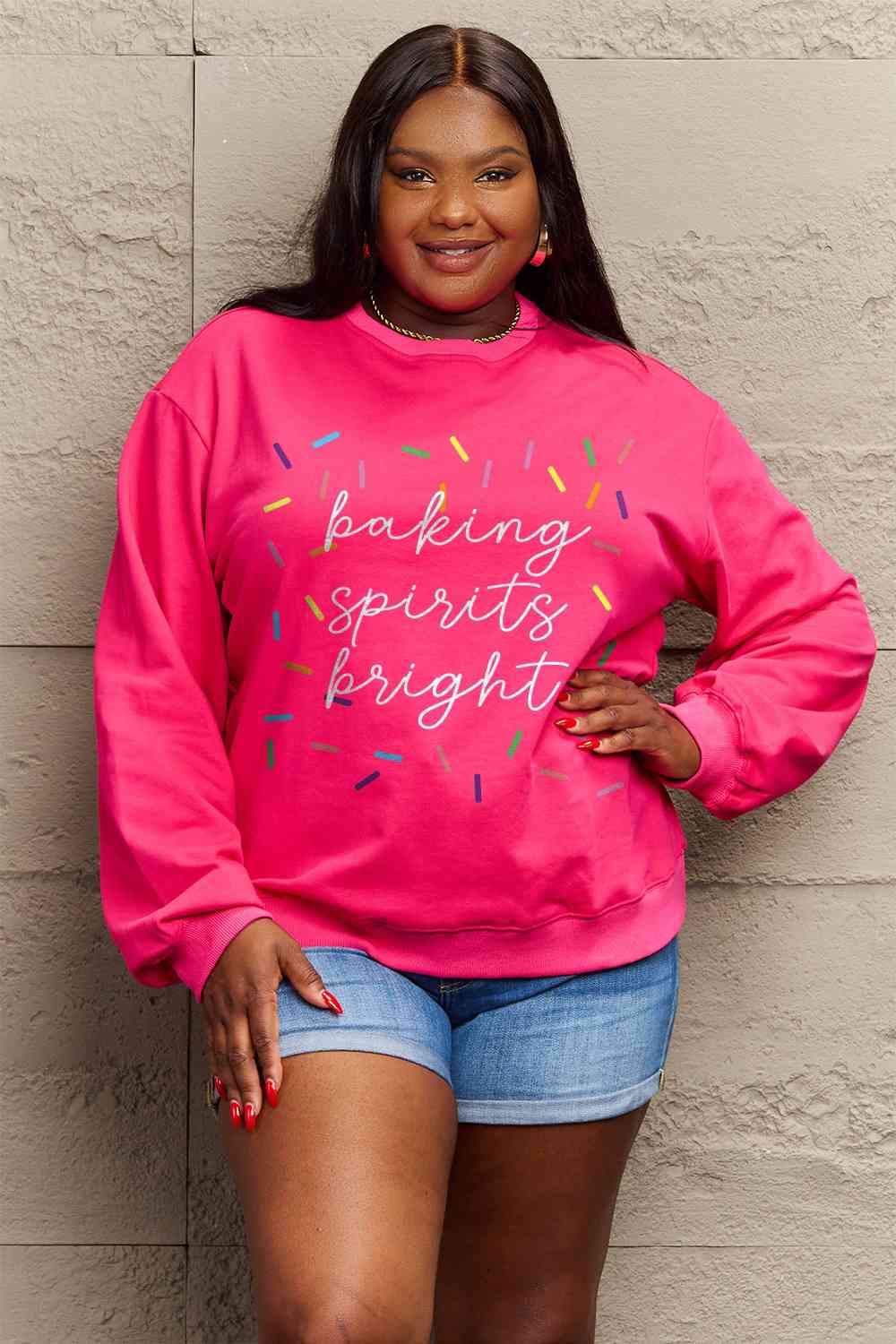 Simply Love Full Size Letter Graphic Round Neck Long Sleeve Sweatshirt