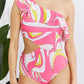 Vitamin C Asymmetric Cutout Ruffle Swimsuit in Pink