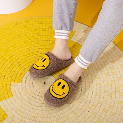 Khaki Melody Smiley Face Slippers
