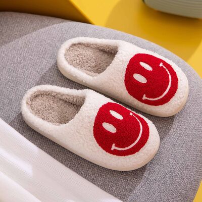 RED Melody Smiley Face Cozy Slippers