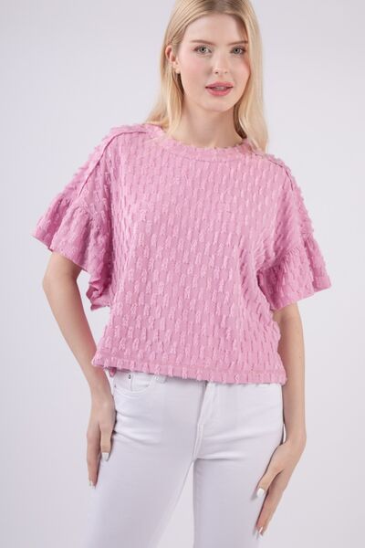 For the Frill of it VERY J Full Size Texture Ruffle Short Sleeve Top