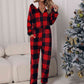 Plaid Zip Front Long Sleeve Hooded Lounge Jumpsuit