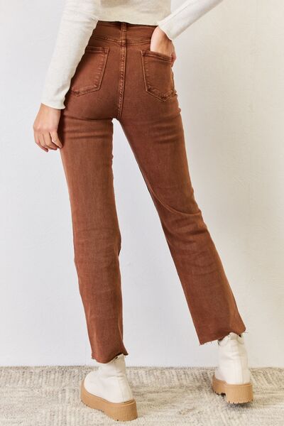 Caramel RISEN Full Size High Rise Tummy Control Straight Jeans