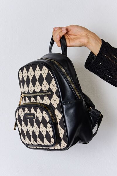 Winston David Jones Argyle Pattern PU Leather Backpack