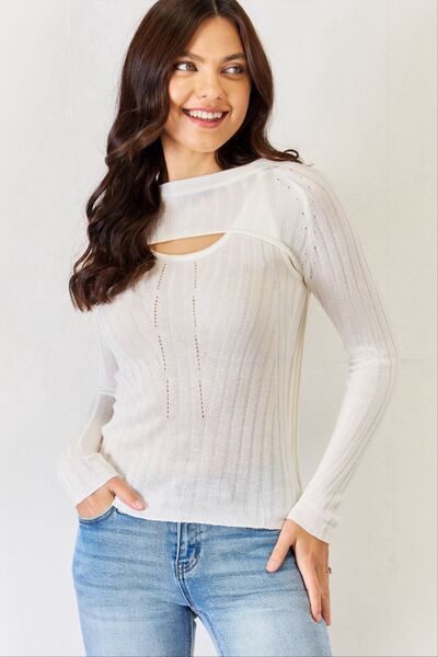 Secret J.NNA Fitted Long Sleeve Cutout Top