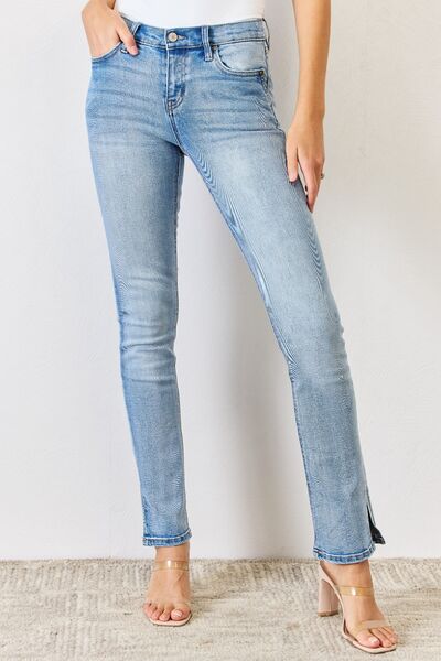 Cool Kancan Full Size Mid Rise Y2K Slit Bootcut Jeans