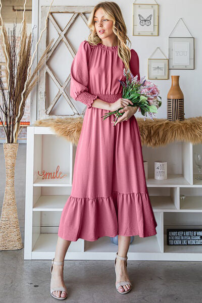 Promises Reborn J Ruffle Hem Smocked Midi Dress