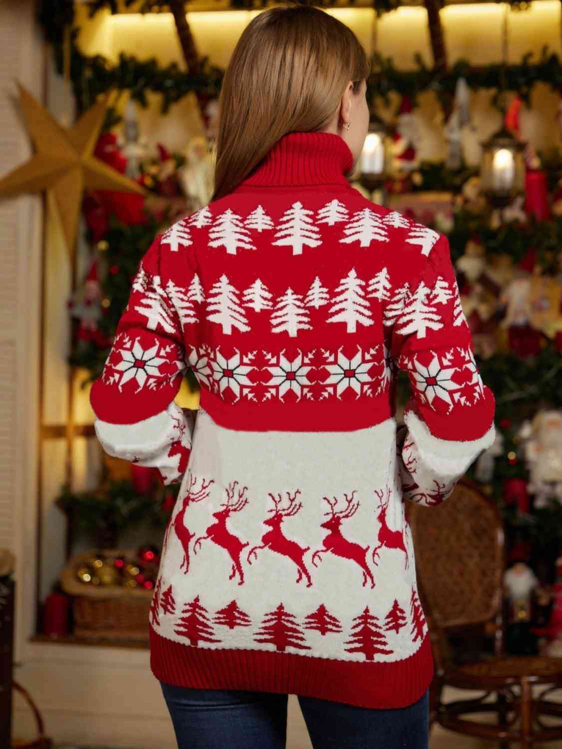 Christmas Turtleneck Ribbed Trim Sweater
