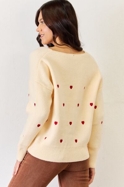 Sweetheart J.NNA Hearts Pattern V-Neck Sweater