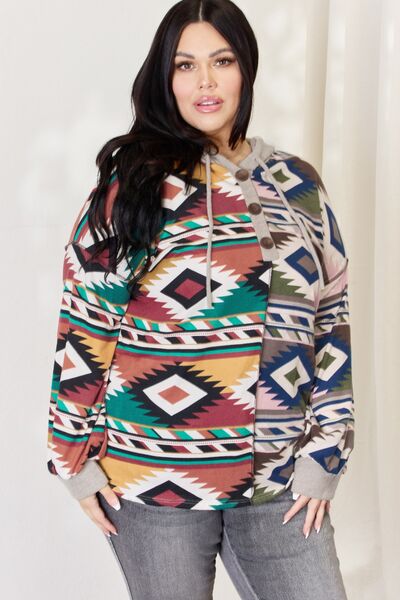 Other Half Celeste Full Size Geometric Exposed Seam Drawstring Hoodie