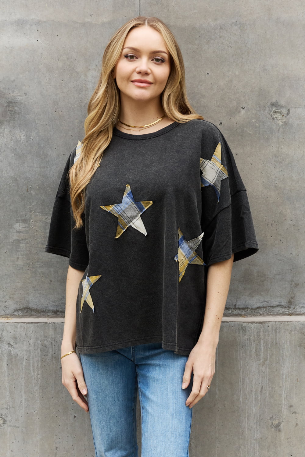 ODDI Full Size Printed Star Patch Detail Top