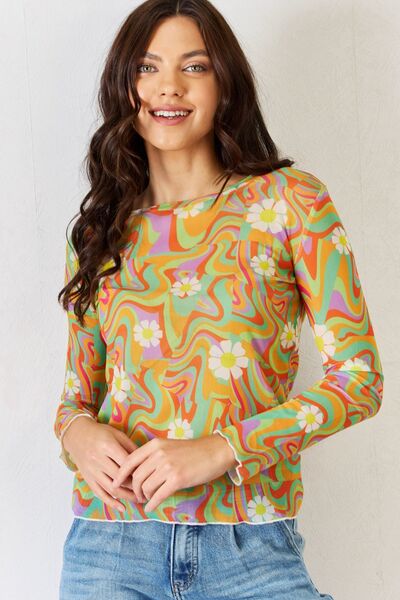 Back in time J.NNA Groovy Swirl Long Sleeve Mesh Top