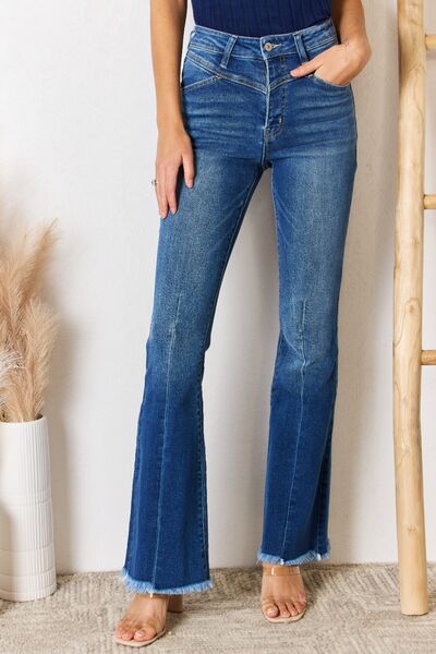 Retro Chic Kancan High Rise Raw Hem Flare Jeans